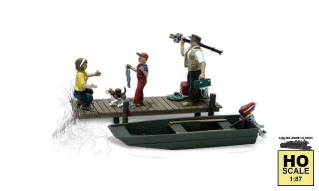 Woodland Scenics A1923 HO Family Fishing - People w/ Dock & Motor